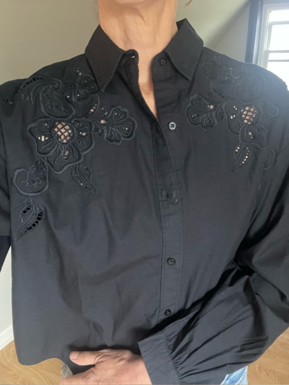Levi’s Embroidered Cut Out Button-Up Blouse